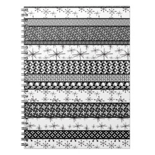 Cuaderno Rayas de patrón retro en blanco y negro 1