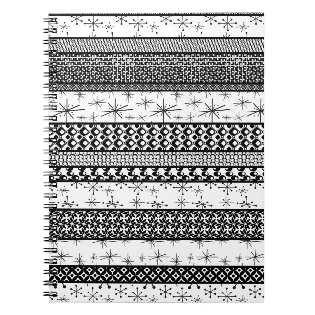 Cuaderno Rayas de patrón retro en blanco y negro 1 (Frente)