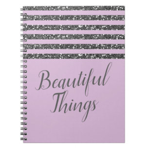 Cuaderno Rayas de purpurina de lavanda lila plata púrpura