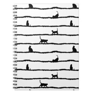 Cuaderno Rayas de silueta de gato Patrón dibujado a mano ab