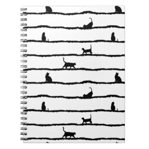 Cuaderno Rayas de silueta de gato Patrón dibujado a mano ab