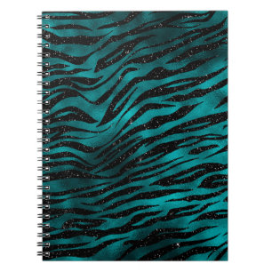 Cuaderno Rayas de tigre de brillo glam negro y azul verdoso