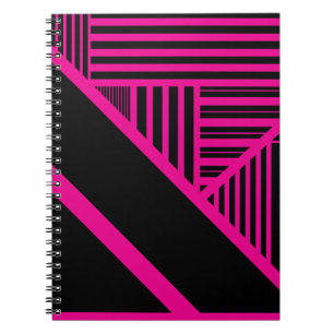 Cuaderno Rayas de Triángulo en Magenta y Negro