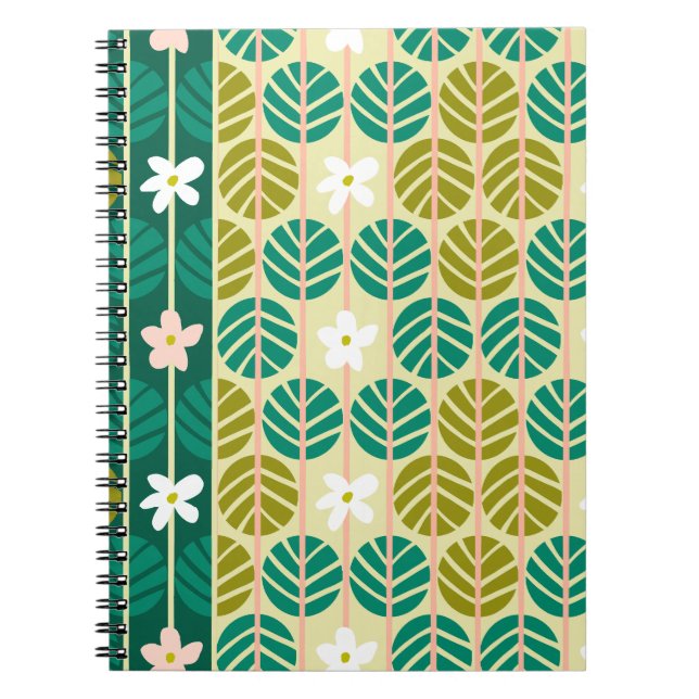 Cuaderno Rayas de verano retro portátil verde/rosa floral (Frente)