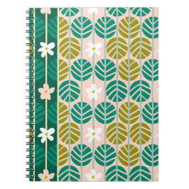 Cuaderno Rayas de verano retro verde floral/rosa