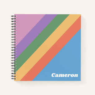 Cuaderno Rayas diagonales retro arco iris personalizadas