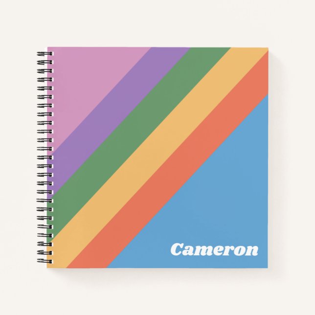 Cuaderno Rayas diagonales retro arco iris personalizadas (Anverso)