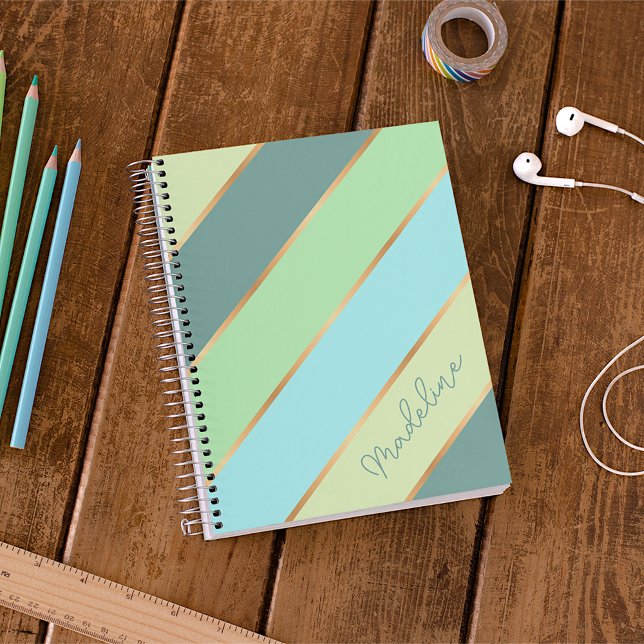 Cuaderno Rayas doradas azules teal aqua verde lima personal (Subido por el creador)