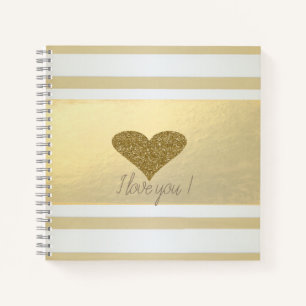 Cuaderno Rayas Doradas Modernas Femeninas, Corazón Brillant