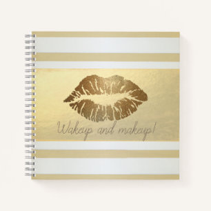 Cuaderno Rayas Doradas Modernas Femeninas, Labios Brillante