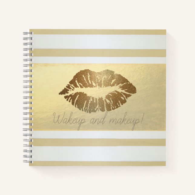 Cuaderno Rayas Doradas Modernas Femeninas, Labios Brillante (Anverso)