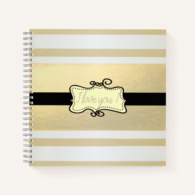 Cuaderno Rayas Doradas Modernas Femeninas, Te Amo (Anverso)