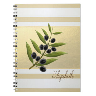Cuaderno Rayas doradas modernas, rama de olivo - Personaliz