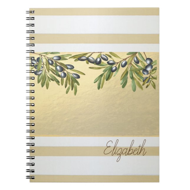 Cuaderno Rayas Doradas Modernas, Ramas de Olivo (Frente)