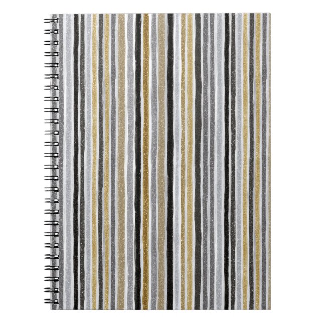 Cuaderno Rayas Doradas Plateadas Negras Azules (Frente)
