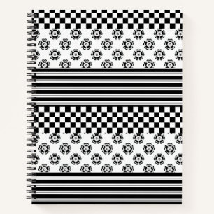 Cuaderno Rayas Florales Cuadradas Boho Blanco y Negro 