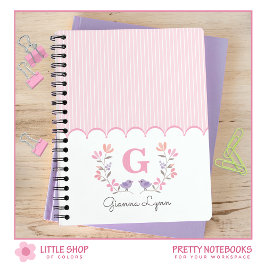 Cuaderno Rayas Florales Rosadas Monogramadas