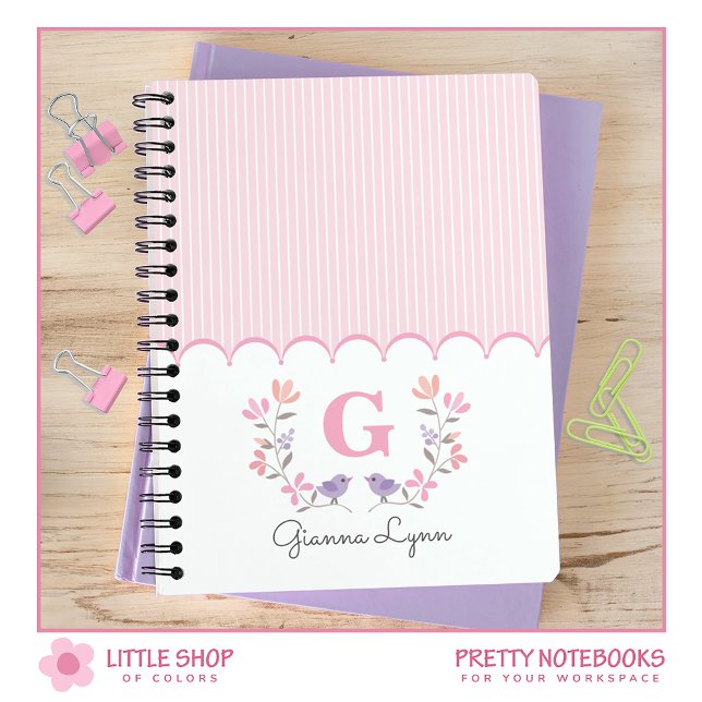 Cuaderno Rayas florales rosadas monogramadas (Subido por el creador)