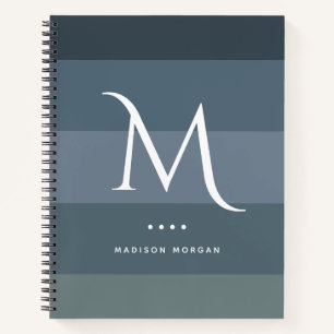 Cuaderno Rayas grises azules horizontales iniciales moderna