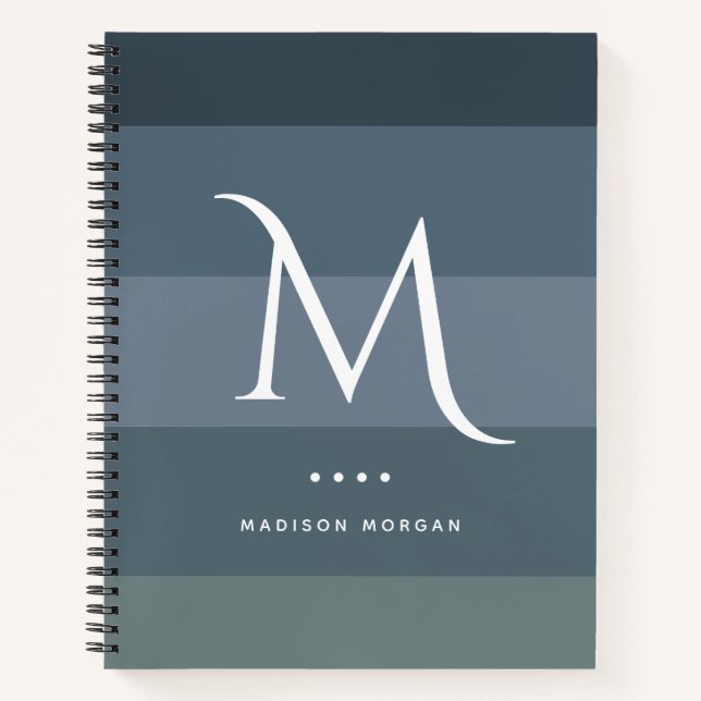 Cuaderno Rayas grises azules horizontales iniciales moderna (Anverso)