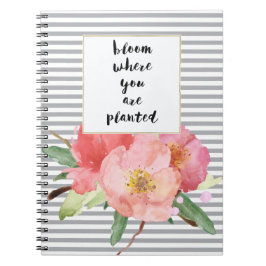 Cuaderno Rayas grises color de agua rosado floral