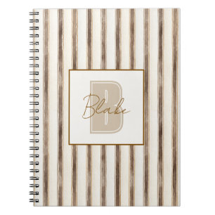Cuaderno Rayas Marrones Crema Monograma Inicial Nombre