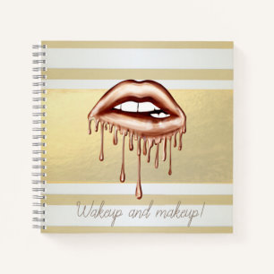 Cuaderno Rayas Modernas Doradas Femeninas, Labios Metalizad