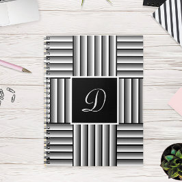 Cuaderno Rayas modernas en negro, blanco y gris - Monograma