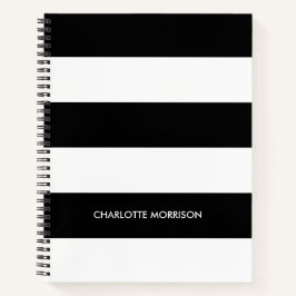 Cuaderno Rayas modernas nombre monograma negro y blanco