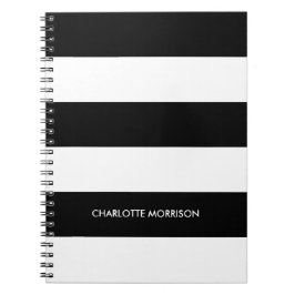 Cuaderno Rayas modernas nombre monograma negro y blanco