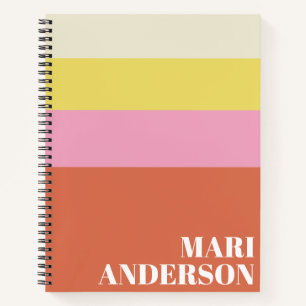 Cuaderno Rayas modernas personalizadas rosadas y naranjas l