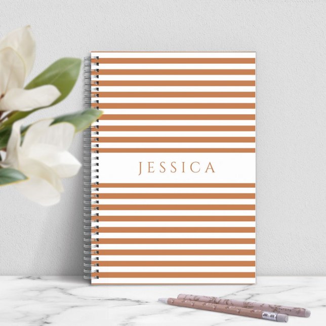 Cuaderno Rayas Naranjas Modernas Personalizadas (Personalized Modern Orange Stripes Notebook)