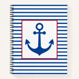 Cuaderno Rayas Náuticas y Ancla Personalizadas Elegantes