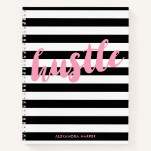 Cuaderno Rayas negras de moda - Hustle rosa - Nombre