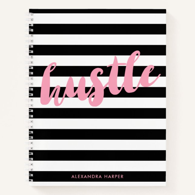 Cuaderno Rayas negras de moda - Hustle rosa - Nombre (Anverso)