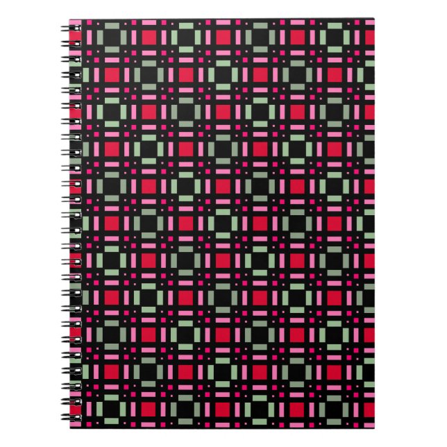 Cuaderno Rayas negras rojas de yeso geométrico (Frente)