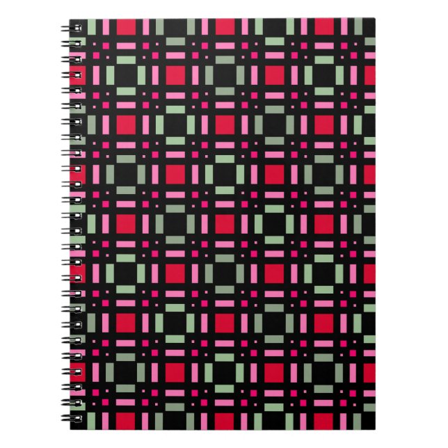 Cuaderno Rayas negras rojas de yeso geométrico (Frente)