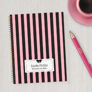 Cuaderno Rayas Negras Rosa Chic Bordes Escalonados y Lazo