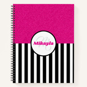 Cuaderno Rayas Negras y Blancas con Brillo Rosa