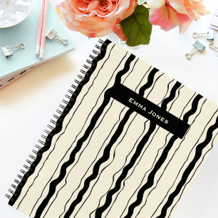 Cuaderno Rayas Negras y Crema Divertidas Sencillas Elegante