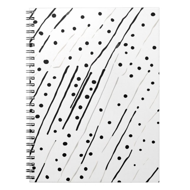 Cuaderno Rayas o puntos de polka negro, blanco, gris (Frente)