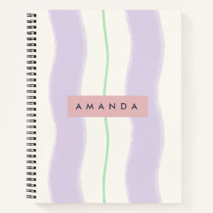 Cuaderno Rayas Onduladas Personalizadas de Pastel en Lavand