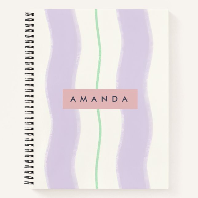 Cuaderno Rayas Onduladas Personalizadas de Pastel en Lavand (Anverso)