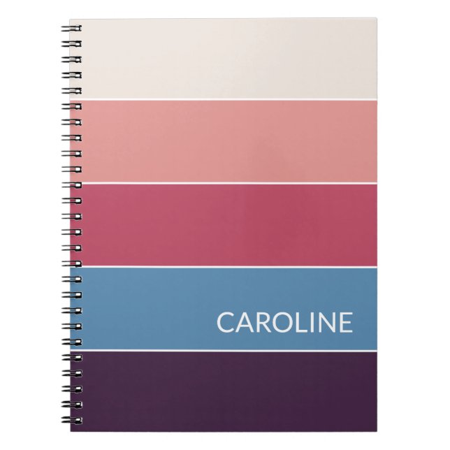 Cuaderno Rayas personalizadas de color rosa, azul y morado (Frente)