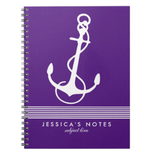 Cuaderno Rayas Purpura y Blanco Ancla de Barco Náutico 2