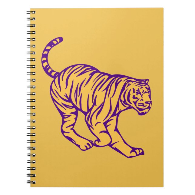 Cuaderno Rayas púrpuras Ilustracion de tigre de gato salvaj (Frente)