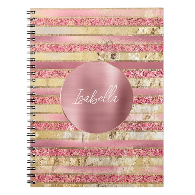 Cuaderno Rayas Purpurinas Glam Pink Gold (Frente)