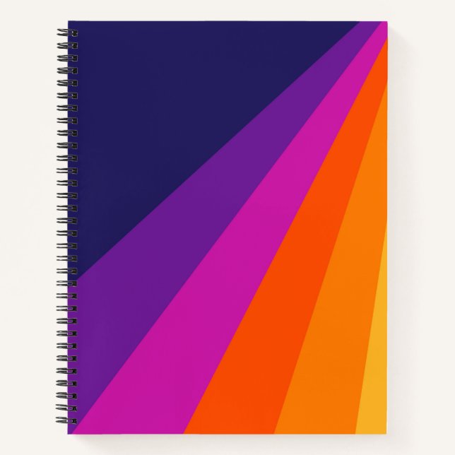 Cuaderno Rayas retro diagonales púrpura y naranja (Anverso)