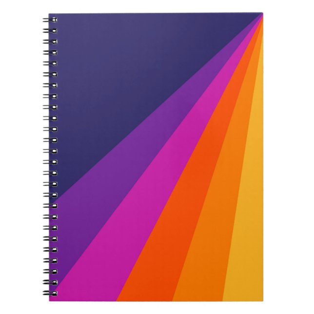 Cuaderno Rayas retro diagonales púrpura y naranja (Frente)