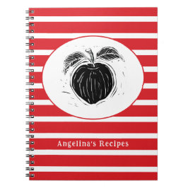 Cuaderno Rayas rojas y blancas Apple Fruto Woodcut Personal